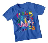 Girls Colorful Cute Unicorn Head National Numeracy Number Day Maths Day Ideas T-Shirt Tee for Kids #ND 7-8 Years Royal Blue