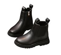 Girls Comfy Ankle Boots with Side Zipper, Kids Stylish Chunky Heels Booties Non-Slip Patent Leather Walking Shoes School Combat Boots Lug Sole Winter Footwear