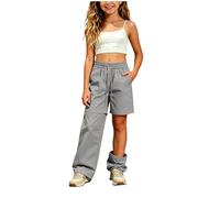 Girls Convertible Zip Off Trousers Lightweight Quick Dry Cargo Pants Kids Outdoor Hiking Camping Travel Trousers with Elastic Waist Pockets Convertible Shorts Outdoor Sports Pants for Girl Grey