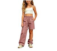 Girls Convertible Zip Off Trousers Lightweight Quick Dry Cargo Pants Kids Outdoor Hiking Camping Travel Trousers with Elastic Waist Pockets Convertible Shorts Outdoor Sports Pants for Girl Pink