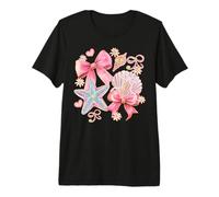 Girls Coquette Pearl Bow Pink Starfish Seashell Summer Beach Premium T-Shirt