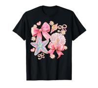 Girls Coquette Pearl Bow Pink Starfish Seashell Summer Beach T-Shirt
