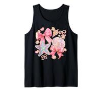 Girls Coquette Pearl Bow Pink Starfish Seashell Summer Beach Tank Top