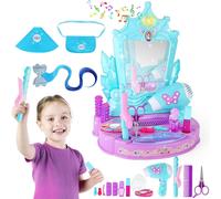 Girls' Cosmetic Mirror Toy Dressing Table Playset with Lights and Accessories Perfect for Christmas Birthdays and Holiday Gift