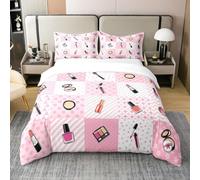 Girls Cosmetics King Size Duvet Cover Sets Makeups Bedding Sets 3D Print 3 Pieces Soft Brushed Microfiber Quilt Cover 230x220 cm + 2 Pillowcases with Zipper L1421
