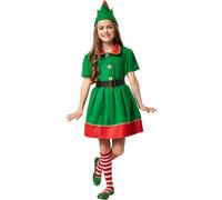 Girls Costume Elf Dress Hat Belt Knee Socks Colourful Christmas Carnival Party