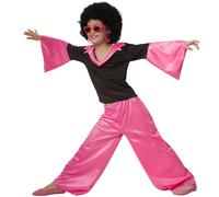 Girls Costume Groovy Disco Girl Diva 70s 80s Retro Pink Fancy Dress Carnival
