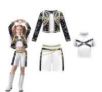 Girls Costume Kids Dress Girls Pop Singer Costume Halloween Party Cosplay Full Set Stage Performance Outfits,O-9-10
