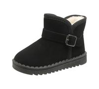 Girls' Cotton Boots Thick Soled Round Toed Fashionable And Casual Solid Color Plush And Warm Outerwear Boots Fuzzy Suede Warm Lightweight Winter Booties (1.5 Big Kids)