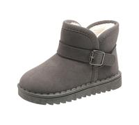 Girls' Cotton Boots Thick Soled Round Toed Fashionable And Casual Solid Color Plush And Warm Outerwear Boots Fuzzy Suede Warm Lightweight Winter Booties (Grey, 13 Little Child)