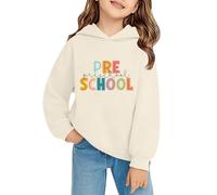 Girls Cotton Fashion Hoodie Jumper for Kids Simple Basic Pullover Hoodie Long Sleeve Letter Print Hooded Sweatshirt Durable Back to School Wear (Beige, 5-6 Years)