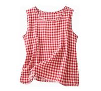Girls Cotton Linen Vest Top Red White Gingham Tank Top Soft Casual Breathable Sleeveless Tops Kids Summer Holiday Daily Breathable Outerwear Outfit Red 11 Years