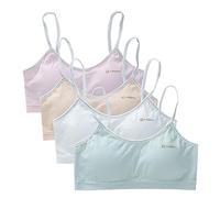 Girls Cotton Training Bra - 4 Pcs Teen Girls Padded Sports Bra Soft Lightweight Seamless Sports Bras Training Crop Top Kids Underwear for Girls Age 8-12