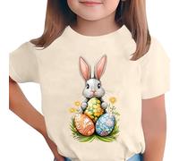 Girls Cotton Tshirts Floral Bunny Print Short Sleeve t-Shirts Soft Comfy Tops Easter Garden Parties Family Walks Casual Spring Days Trendy Tee for Kids Beige 12 Years