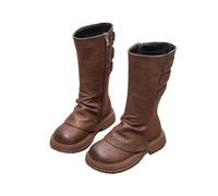 Girls cowboy Riding Boots knee high Combat Boots, Kids Vintage round toe Motorcycle Booties Comfortable Cowgirl School outdoor fall winter footwear