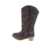 Girls Cowgirl Boots Unisex-Child Mid Calf Embroidered Glitter Toddler Cowboy Boot Little Big Kids Western Riding Shoes Dark Gray