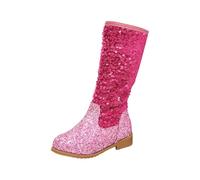 Girls Cowgirl Cowboy Boots Sequin Low Chunky Heel Round Toe Mid Calf Boots Side Zipper Glitter Western Riding Shoes