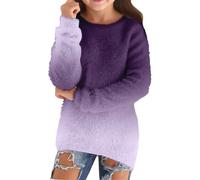 Girls Cozy Sweaters Fall Fuzzy Gradient Long Sleeve Fleece Pullover Fluffy Crewneck Wool Christmas Winter Sweater (Purple-2, 13-14 Years)