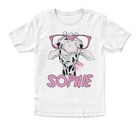 Girls Crazy Giraffe Custom Name T Shirt - Personalised Birthday Cartoon Funny Pink Giraffe Gifts for Daughter - Custom and Unique Bday Present, 9-11 Years, White