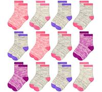 Girls Crew Cotton Socks - 12 Pairs Sports Walking Colorful Breathable Cotton Socks for Toddler Kids Boys or Girls （5-7 Years Old） with Striped Designed
