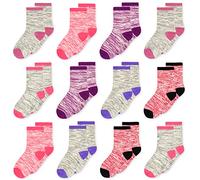 Girls Crew Socks 12 Pairs, Breathable Sports & Daily Use Kids Socks for Age 3-5 Years With Colorful Striped Designed Toddler