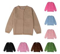 Girls Crewneck Cardigan Sweater Knit Button Dowm Long Sleeve Jacket Coat Soft Solid Color Tops Fall Winter Outwear (Khaki, 18-24 Months)