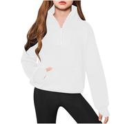 Girl's Crewneck Sweatshirt Cute Fall Winter Pullover Half Zipper Crop Tops for Teen Girls Oversized Long Sleeve Fashion Casual Comfy Warm Sweater Clothes Thumb Hole for 5-13 Years
