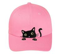 Girls Criss Cross Ponytail Baseball Cap Black Cat Adjustable Cotton Funny Embroidered Sun Hat Age 3-14 Years, Cat Pink, 3-8 Years