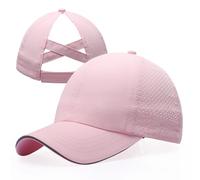 Girls Criss Cross Ponytail Hat Mesh Baseball Cap Kids Quick Dry Ponycap Hats Outdoor Summer Sports Hat Age 7-12, Mesh-pink, One Size