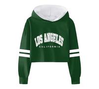 Girls Crop Hooded Sweatshirt Kids Long Sleeve Aesthetic Preppy Hoodies PE School Warm Sweatshirts Graphic Hoodie Plain Pullover Letter Print Hoody Hooded Top Striped Toddler Tops (Green, 6-7 Years)