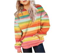 Girls Crop Sweatshirts Pullover Crewneck Oversized Zipper Up Pullover Toddler Clothes Stripe Printed Long Sleeves Tops Casual Fleece Jumper with Pocket Fall Winter Warm Sweatshirts Kids Hoodies
