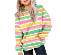 Girls Crop Sweatshirts Pullover Crewneck Oversized Zipper Up Pullover Toddler Clothes Stripe Printed Long Sleeves Tops Casual Fleece Jumper with Pocket Fall Winter Warm Sweatshirts Kids Hoodies