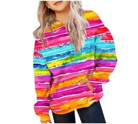 Girls Crop Sweatshirts Pullover Crewneck Oversized Zipper Up Pullover Toddler Clothes Stripe Printed Long Sleeves Tops Casual Fleece Jumper with Pocket Fall Winter Warm Sweatshirts Kids Hoodies