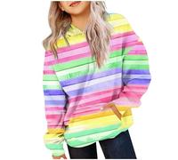 Girls Crop Sweatshirts Pullover Crewneck Oversized Zipper Up Pullover Toddler Clothes Stripe Printed Long Sleeves Tops Casual Fleece Jumper with Pocket Fall Winter Warm Sweatshirts Kids Hoodies