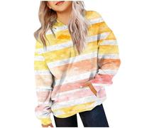 Girls Crop Sweatshirts Pullover Crewneck Oversized Zipper Up Pullover Toddler Clothes Stripe Printed Long Sleeves Tops Casual Fleece Jumper with Pocket Fall Winter Warm Sweatshirts Kids Hoodies