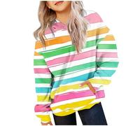 Girls Crop Sweatshirts Pullover Crewneck Oversized Zipper Up Pullover Toddler Clothes Stripe Printed Long Sleeves Tops Casual Fleece Jumper with Pocket Fall Winter Warm Sweatshirts Kids Hoodies
