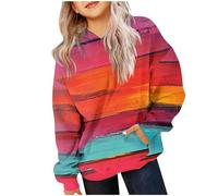 Girls Crop Sweatshirts Pullover Crewneck Oversized Zipper Up Pullover Toddler Clothes Stripe Printed Long Sleeves Tops Casual Fleece Jumper with Pocket Fall Winter Warm Sweatshirts Kids Hoodies