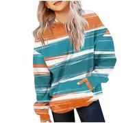 Girls Crop Sweatshirts Pullover Crewneck Oversized Zipper Up Pullover Toddler Clothes Stripe Printed Long Sleeves Tops Casual Fleece Jumper with Pocket Fall Winter Warm Sweatshirts Kids Hoodies