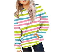 Girls Crop Sweatshirts Pullover Crewneck Oversized Zipper Up Pullover Toddler Clothes Stripe Printed Long Sleeves Tops Casual Fleece Jumper with Pocket Fall Winter Warm Sweatshirts Kids Hoodies