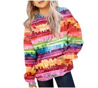 Girls Crop Sweatshirts Pullover Crewneck Oversized Zipper Up Pullover Toddler Clothes Stripe Printed Long Sleeves Tops Casual Fleece Jumper with Pocket Fall Winter Warm Sweatshirts Kids Hoodies