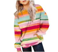 Girls Crop Sweatshirts Pullover Crewneck Oversized Zipper Up Pullover Toddler Clothes Stripe Printed Long Sleeves Tops Casual Fleece Jumper with Pocket Fall Winter Warm Sweatshirts Kids Hoodies