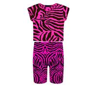 Girls Crop Top & Shorts Zebra Print Set Animal Striped Cycling Shorts Stretch T-Shirt Summer Neon Tee Tops Outfit Cycling Shorts Stretchy Dance Gymnastics Sports School Summer Hot Pants Biker Short