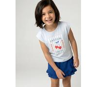 Girls' cropped t-shirt with short, padded sleeves pale blue