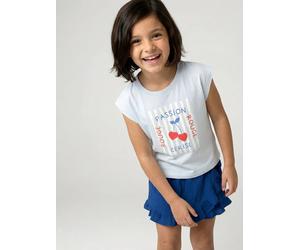 Girls' cropped t-shirt with short, padded sleeves pale blue