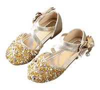 Girls' Crystal Dress Shoes Glitter Princess Sandals Spring Baotou Sequins Flat Leather Shoes Princess Shoes Dance Shoes Sandals Barefoot Child, gold, 1/1.5 UK