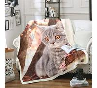 Girls Cute Cat Plush Throw Blanket Lovely Kitten Print Fleece Blanket for Couch Sofa Daughter 3D Pet Animal Decor Sherpa Blanket Floral Tree Branches Fuzzy Blanket Baby 30"x40"
