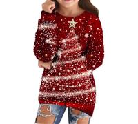 Girls Cute Christmas Jumper Long Sleeve Fuzzy Crew Neck Pattern Sweatshirts Clothes Teen Kids Long Sleeve Oversized Fit Pullover Sweatshirt Sweater (Red, 13-14 Years)