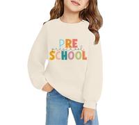 Girls Cute Cotton Jumper Sweatshirt Long Sleeve Crewneck Hoodless T-Shirt Casual Regular Fit Letter Graphic Jumper Back to School Pullover Durable Basic School Wear (Beige, 3-4 Years)