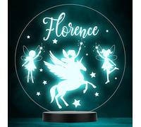 Girls Cute Fairies Unicorn Round Personalised Colour Change Lamp Night Light | Personalised Gift For Home, Lamp Room Décor | Kids & Adults Night Lights With Name | Personalised Gift For Bedroom |