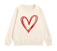 Girls Cute Heart Jumper Teen Long Sleeve Crew Neck Sweatshirt Soft Cotton Winter Spring Pullover Sweater with Ribbed Cuffs Loose Warm Tops Valentine's Day Clothes (Beige, 9-10 Years)